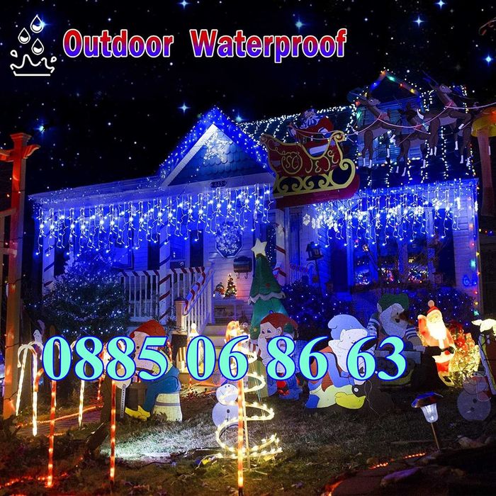 Коледни лампички тип завеса 3м, Коледна завеса, синя светлина