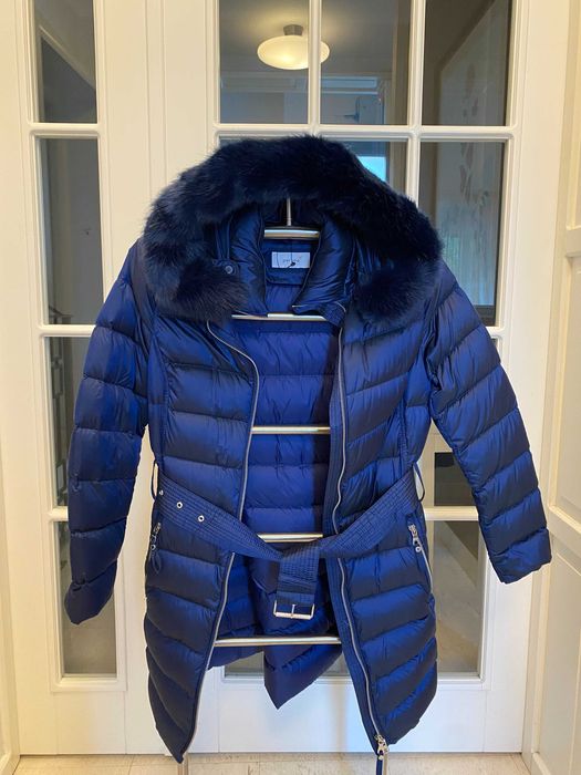 Geaca cu puf albastru metalizat