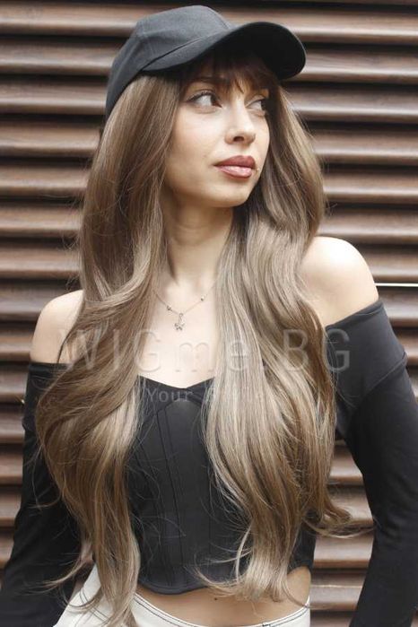 Дълга чуплива тъмноруса перука Мирея