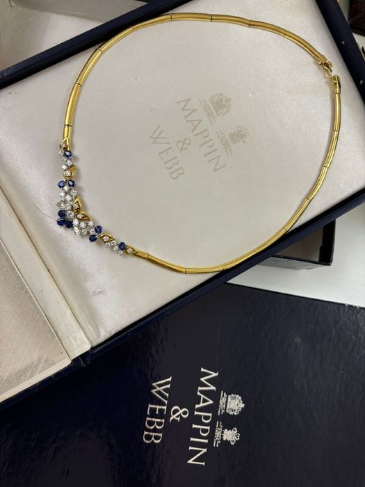 Роскошное винтажное колье Mappin & Webb с бриллиантами и сапфирами