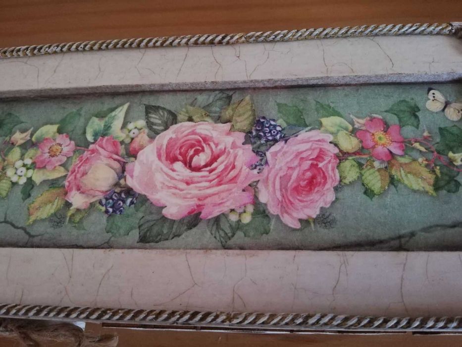 Кутия дървена с три отделения РЪЧНА ДЕКОРАЦИЯ