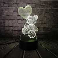 Холограмна LED лампа CREATIVE 3D Мече със сърце , 2 вида