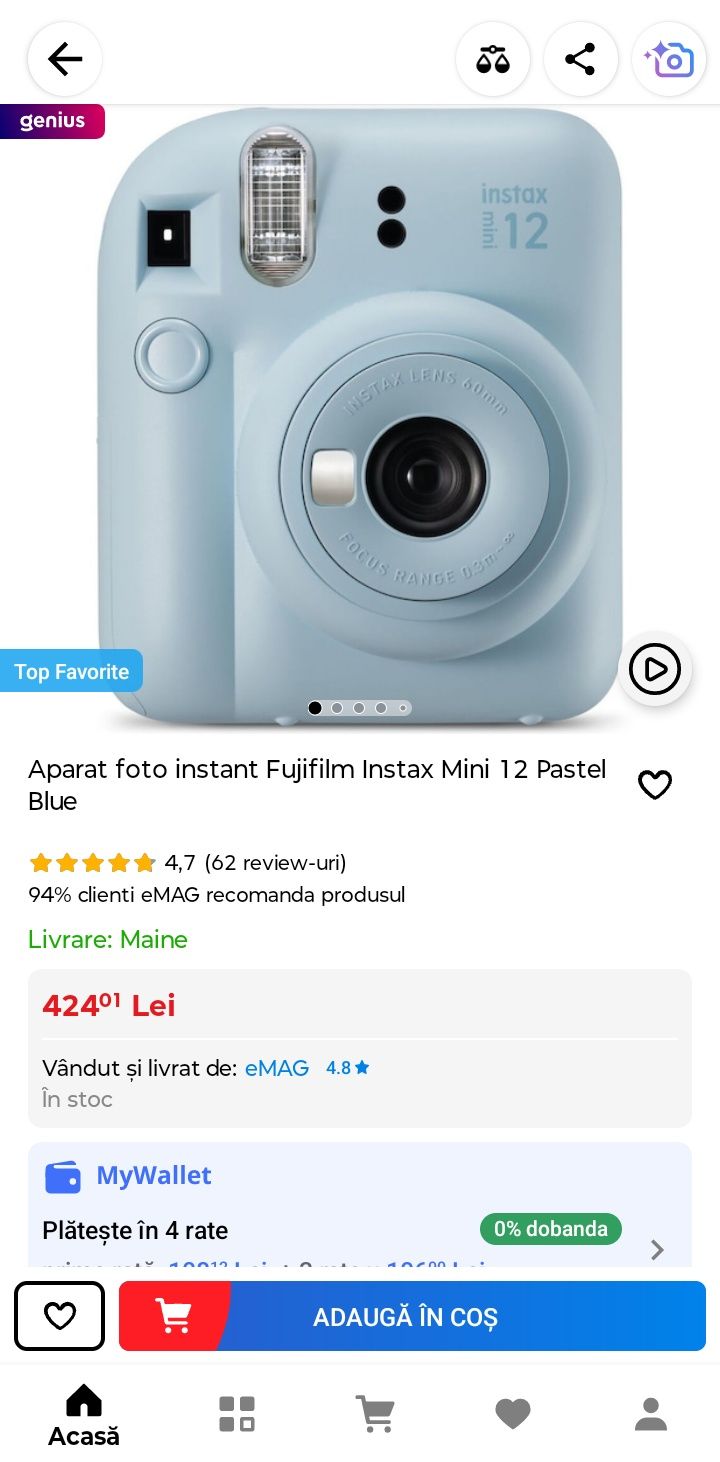 Aparat foto instant Fujifilm Instax Mini 12 Pastel Blue