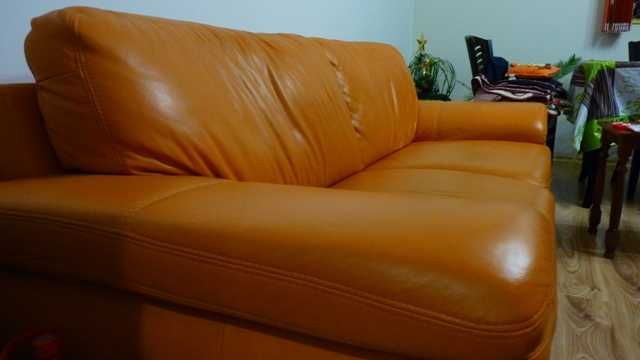 Италианска КОЖЕНА и ДЪРВО Гарнитура с Масивен Диван и 2бр. Фотьойли!