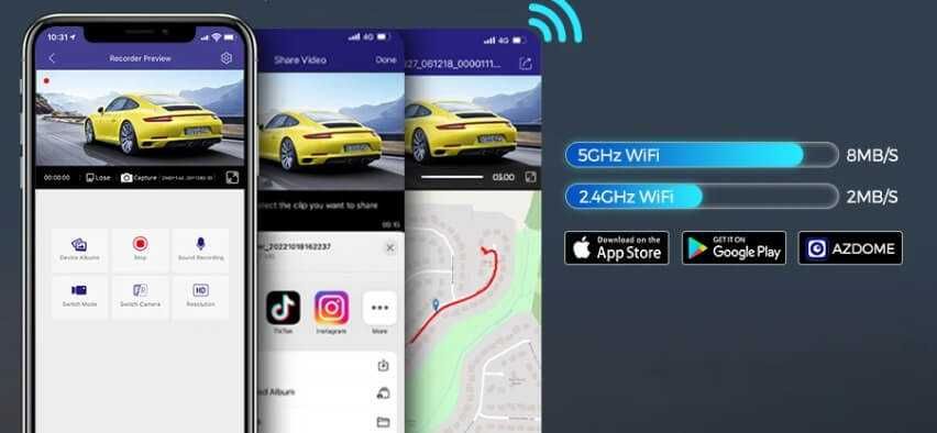 Видеорегистратор - AZDOME M550 Pro 4K Dash Cam комплект задна камера