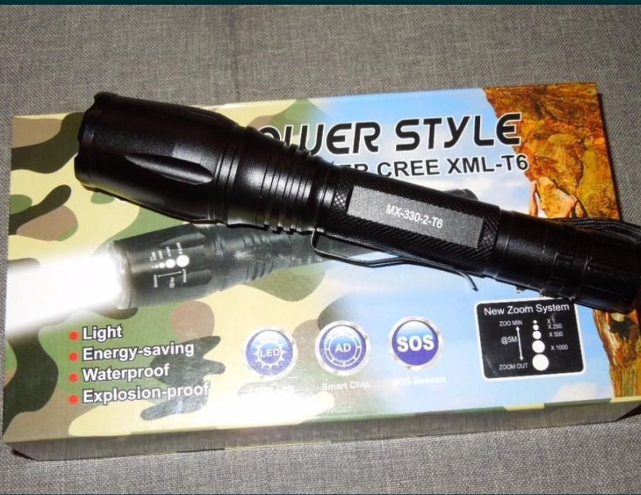 Lanterna cu Zoom si Led CREE XML-T6 + 2 Acumulatori + Incarcator