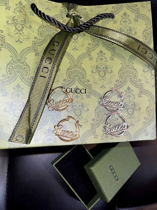gucci обеци кръгли с чантичка и кутия гучи златни сребърни стомана