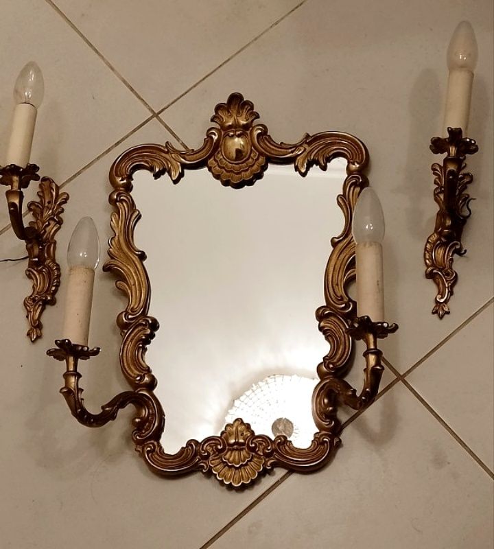 Superb set oglinda+aplice din bronz masiv in stil Rococo,stare excelen