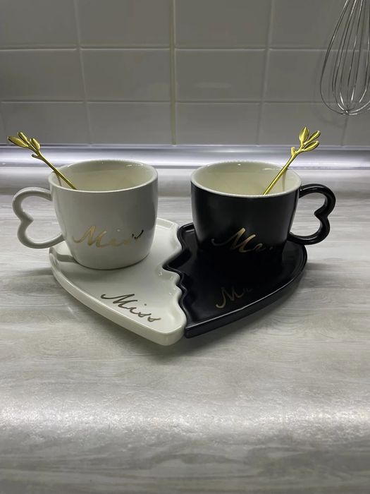 Набор парные кружки с сердечками для чая и кофе, кофейная пара