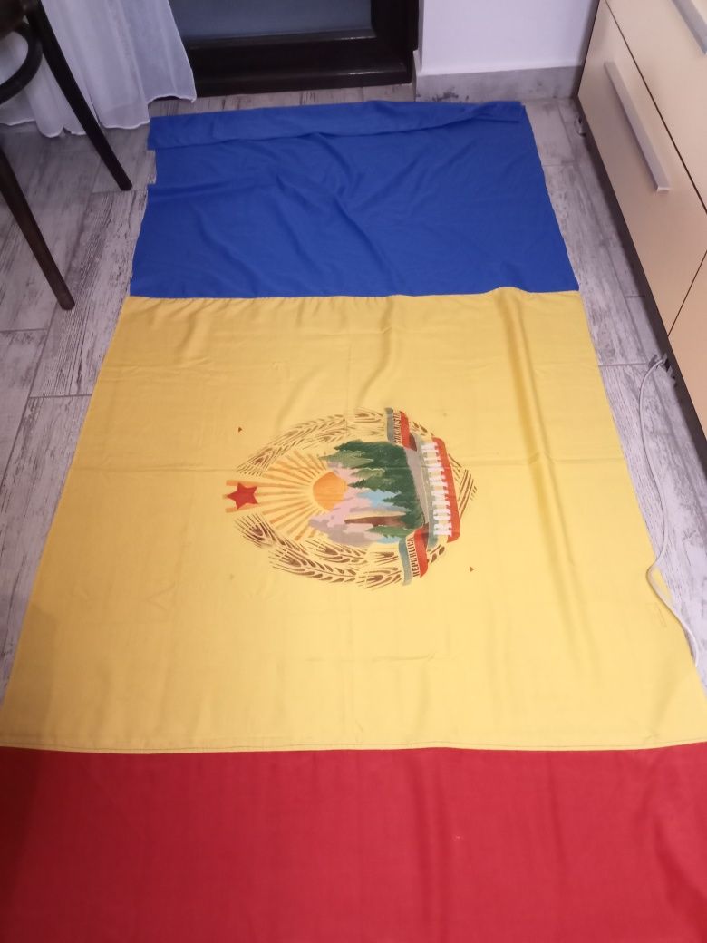 Drapel,steag tricolor P.C.R dimensiune mare (nefolosit) din Comunism