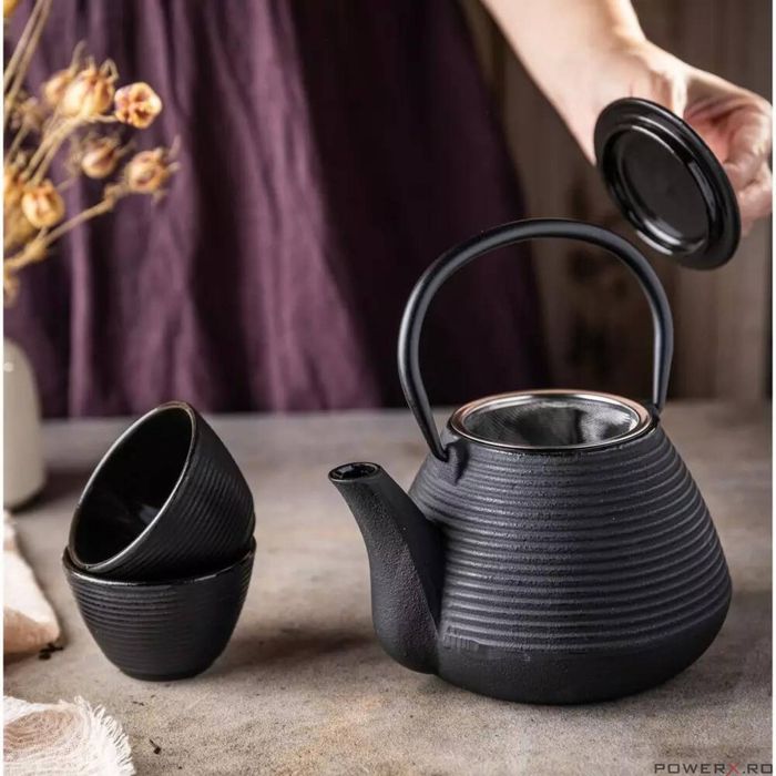 Ceainic din fonta cu filtru si doua cani, 1L, KingHoff