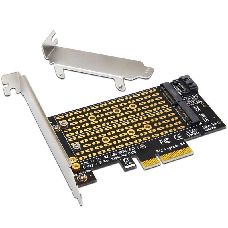 Преходник M.2 (M2) SSD NVME / SATA към PCI-E 3.0 x4 ДВОЕН Chia coin