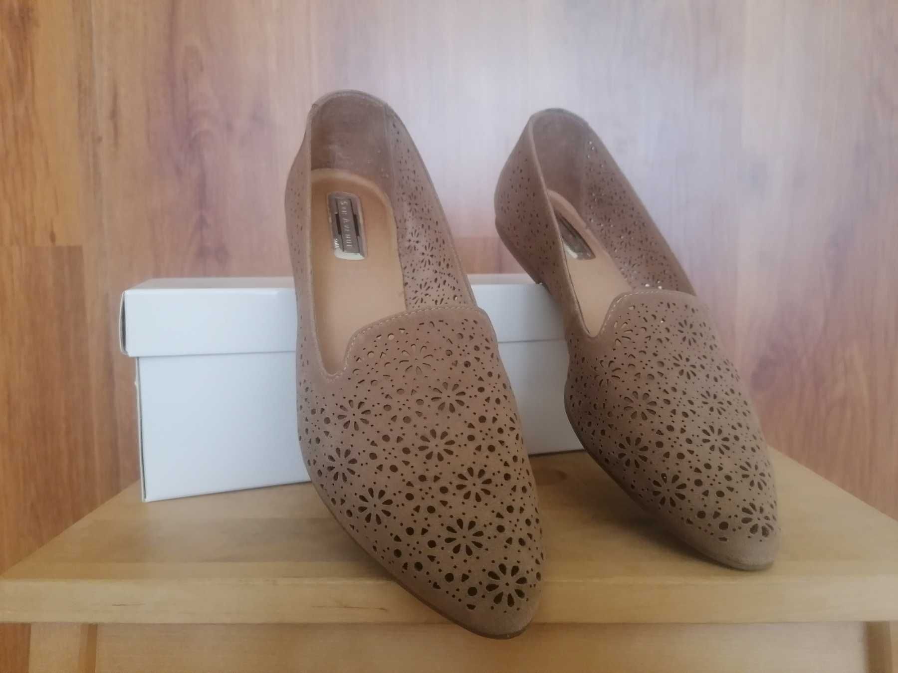 Дамски пантофки/балерини обувки от естествен велур, размер 39