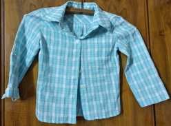 Рубашка белая с голубой клеточкой, с длинным рукавом, р-р 32