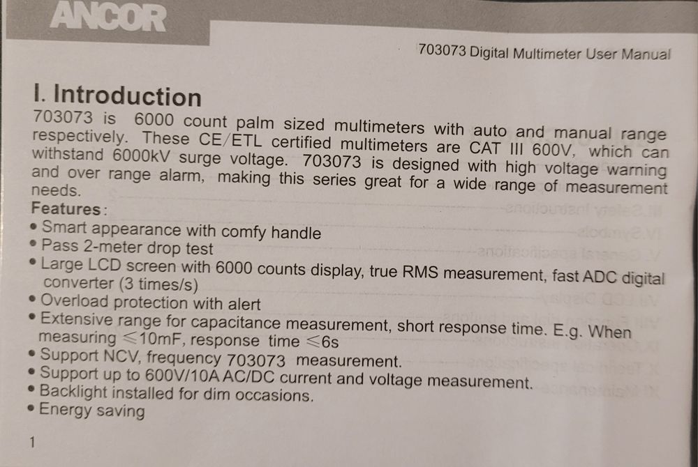 Multimetru digital 12 functii, true RMS, Ancor 703073 - NOU