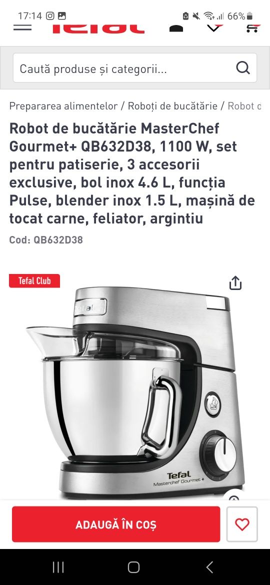 Robot de bucatatrie Tefal QB632D38 Masterchef Gourmet+, 1100 W, bol si