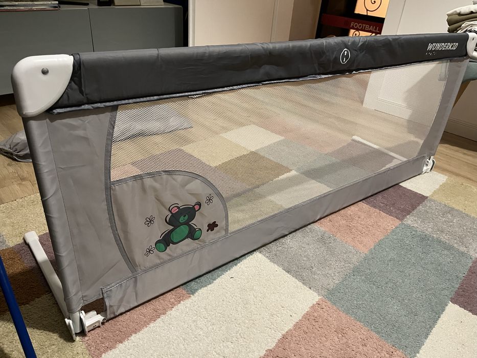 Bariera de protectie pentru pat, Wunderkid, 150x58 cm, Gri