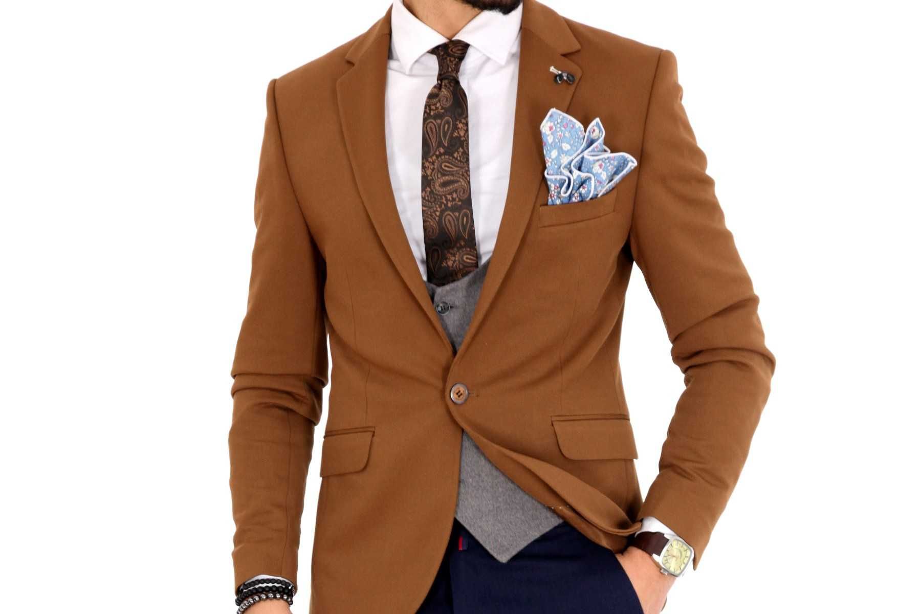 Sacou slim blazer 50 L premium Jack & Jones NOU amestec lana camel