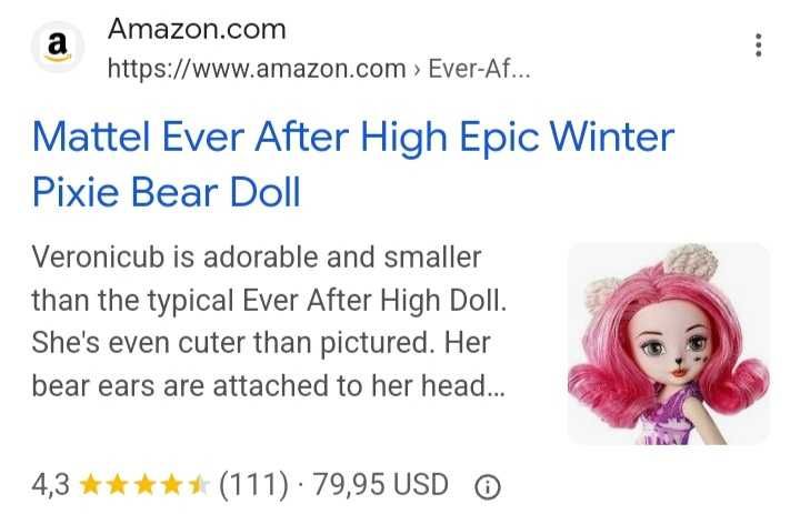 Veronicub Epic Winter Pixie Bear, papusa Mattel, Ever After High