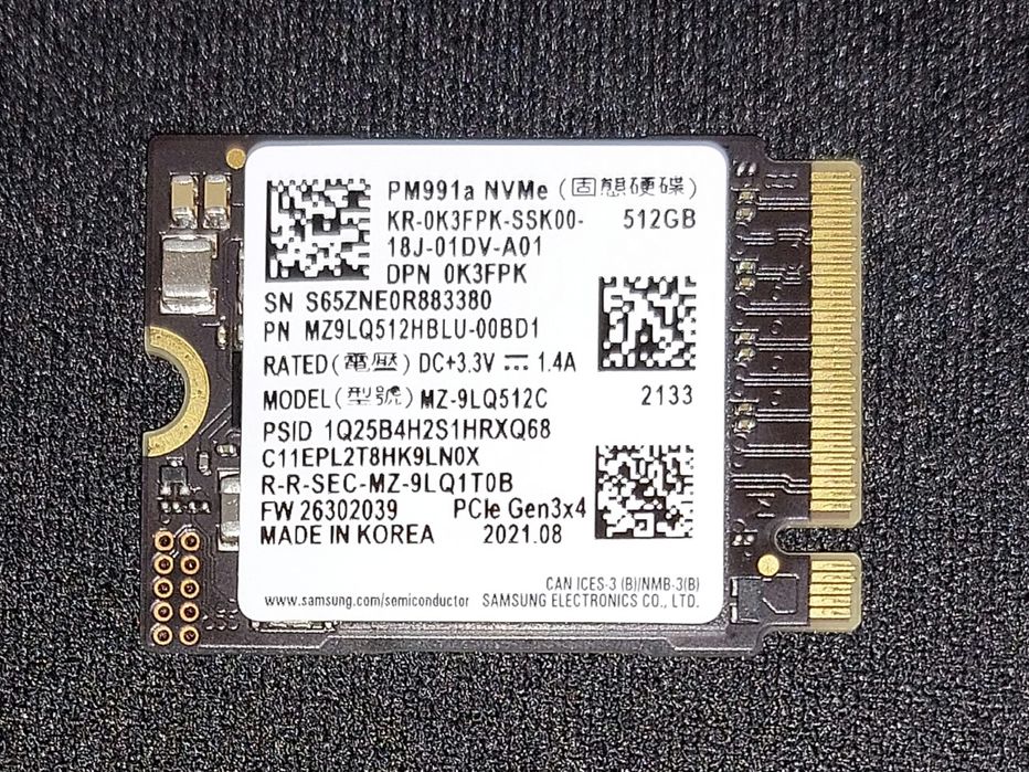 512 GB Samsung PM991a Nvme SSD PCIe m.2 2230