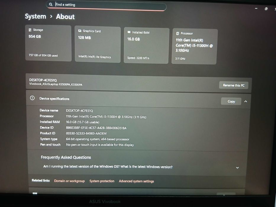 Laptop Asus VivoBook / i5-11300H / 16GB / 1TB