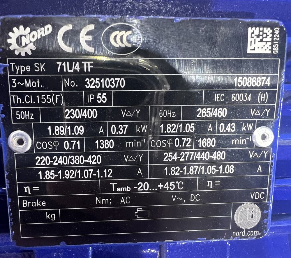 Нов ел.двигател Nord 0.37 kW 1380 об/електромотор/електродвигател