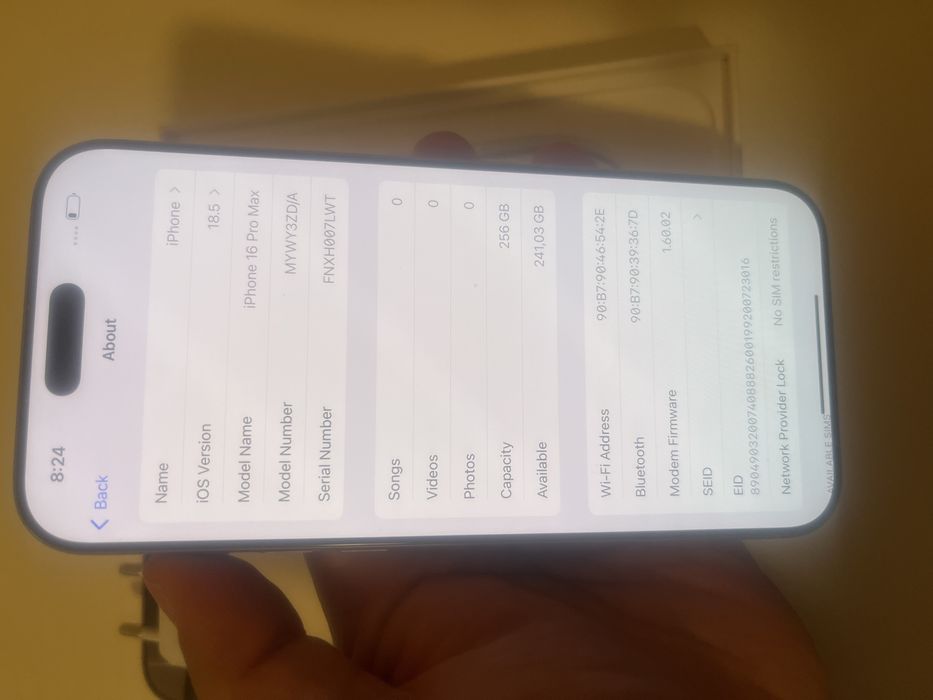 Iphone 16pro max 256GB 99% bat