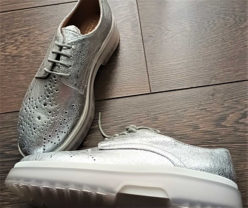 Pantofi sport dama, GEOX Oxford D Myluse, Piele naturala, Argintiu