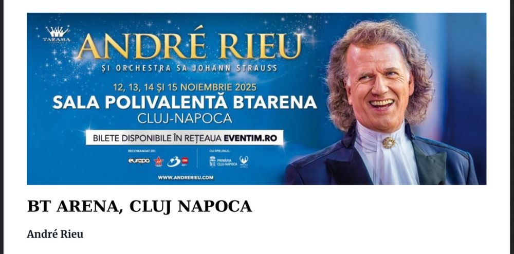 Urgent - Bilet concert Andre Rieu Cluj