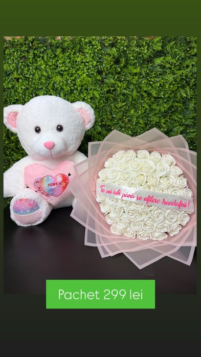 Cadou de craciun pentru iubita buchet trandafiri de sapun urs de plus