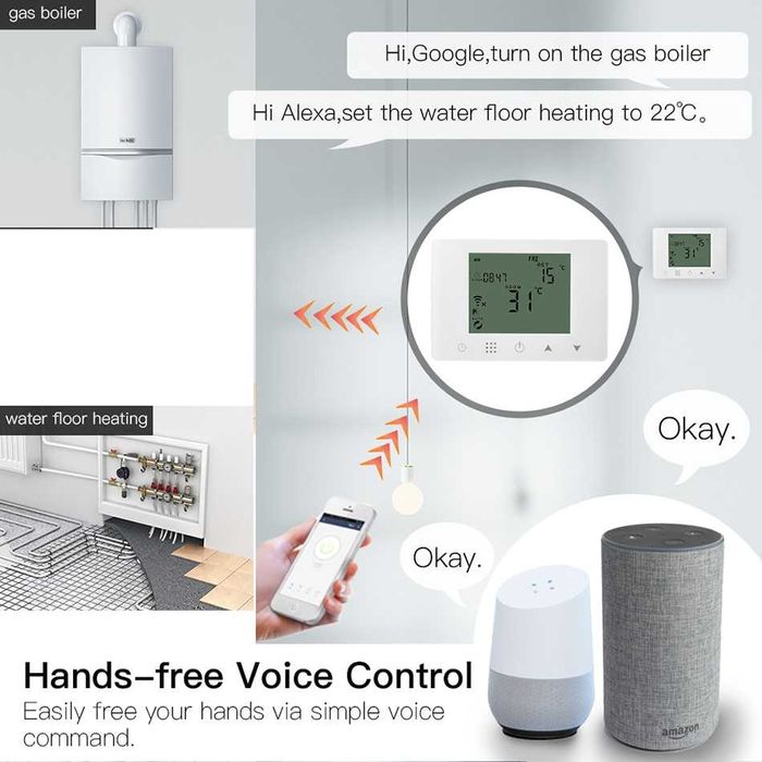 Termostat smart HYSEN HY09RF-WiFi-RF Tuya, incalzire gaz