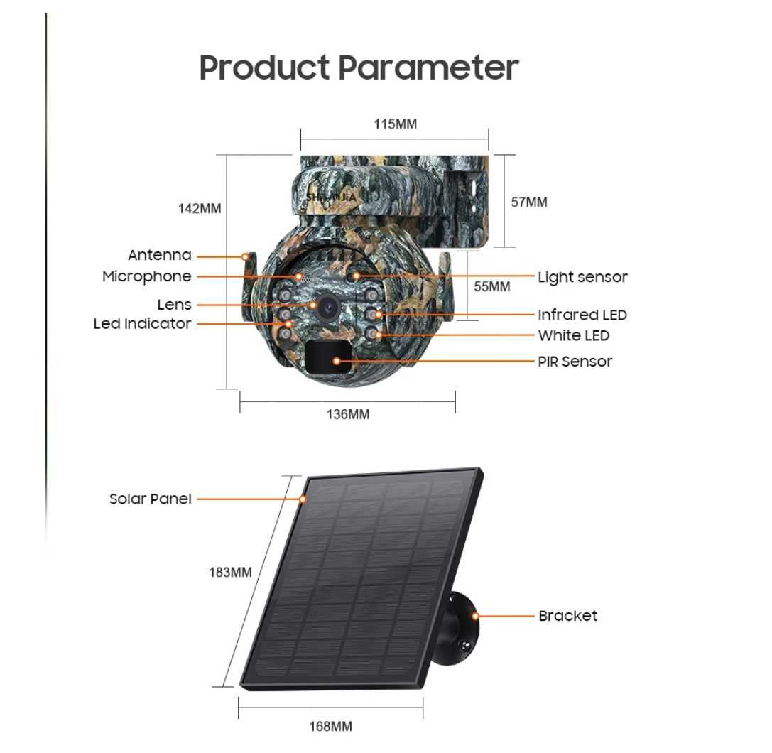 Camera Supraveghere Rotativa 4G de vanat cu cartela SIM & Panoul Solar