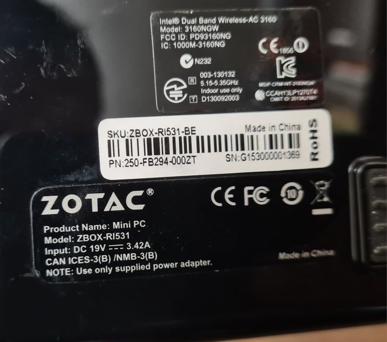 Mini PC Zotac Zbox i3 5010u, 8 GB RAM, SSD 120 GB