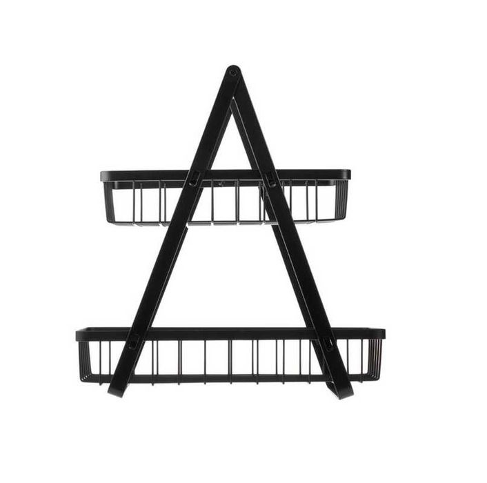 Метален рафт Mercado Trade, Универсален, 2 нива, Дървена дръжка, Черен