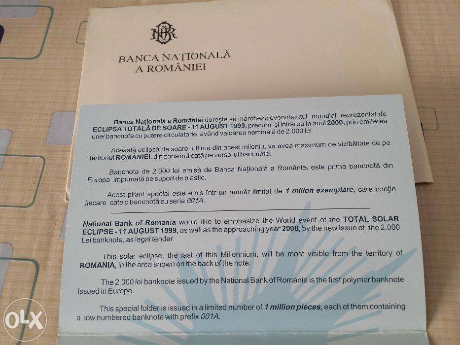 Bacnota 2000 lei cu eclipsa 1999