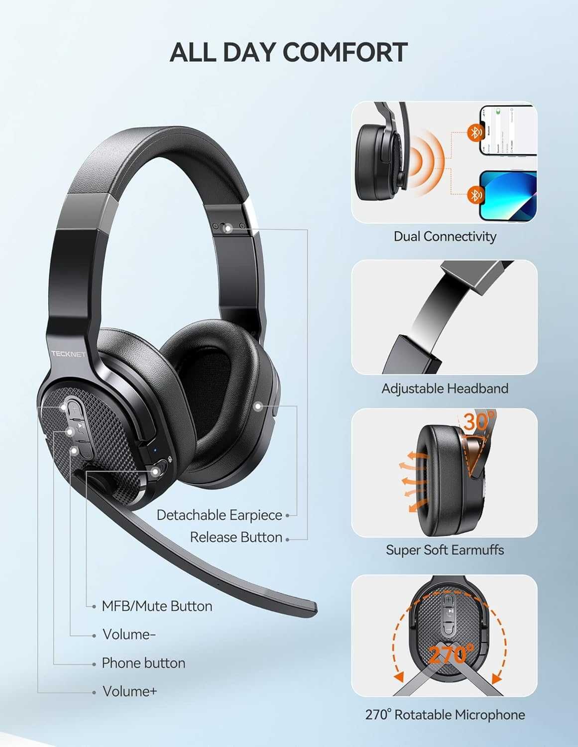 TECKNET Bluetooth слушалка с микрофон
