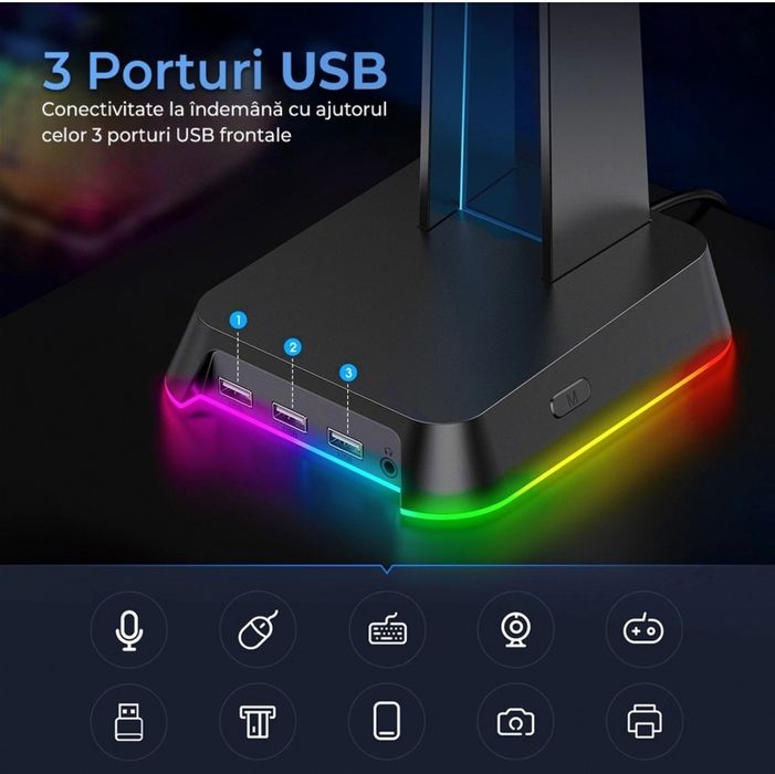 Onikuma ST-2 NOU/Sigilat Suport Casti RGB cu 3 intrari USB si RCA