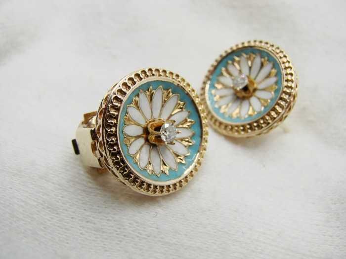 Cercei Aur 14K Cu Email Champleve Si Diamante