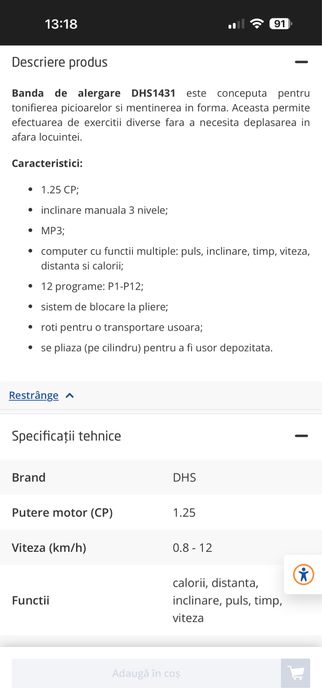 Bandă de alergat DHS folosita ocazional