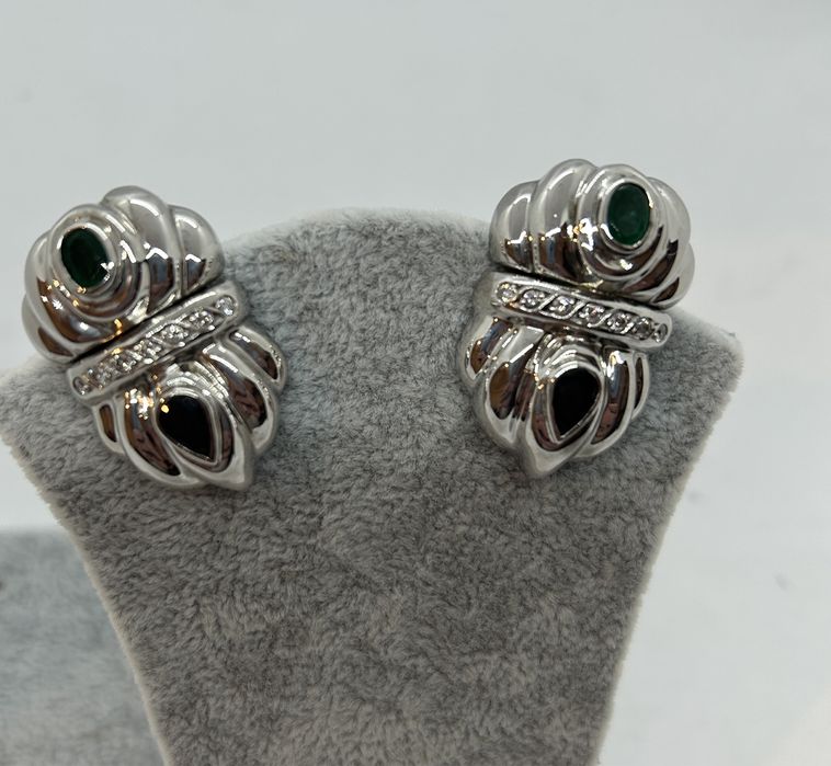 Cercei Aur 18k 22,44gr cu Diamante Safire si Smaralde, pret fix