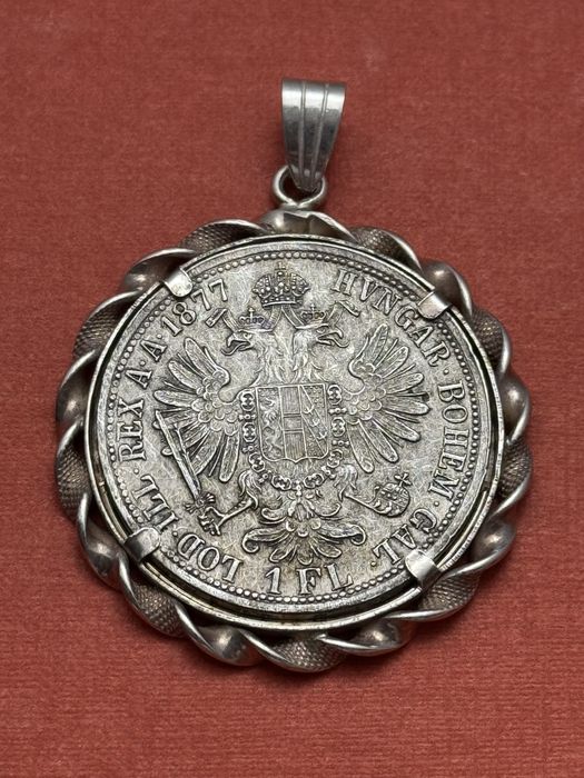 medalion pandantiv 1 florin 1877 Franz Josef  argint