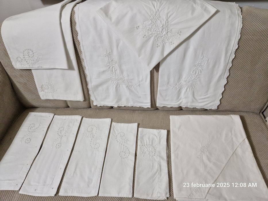 Lenjerie pat,fete de perna,cearceafuri bumbac cu dantela,broderie