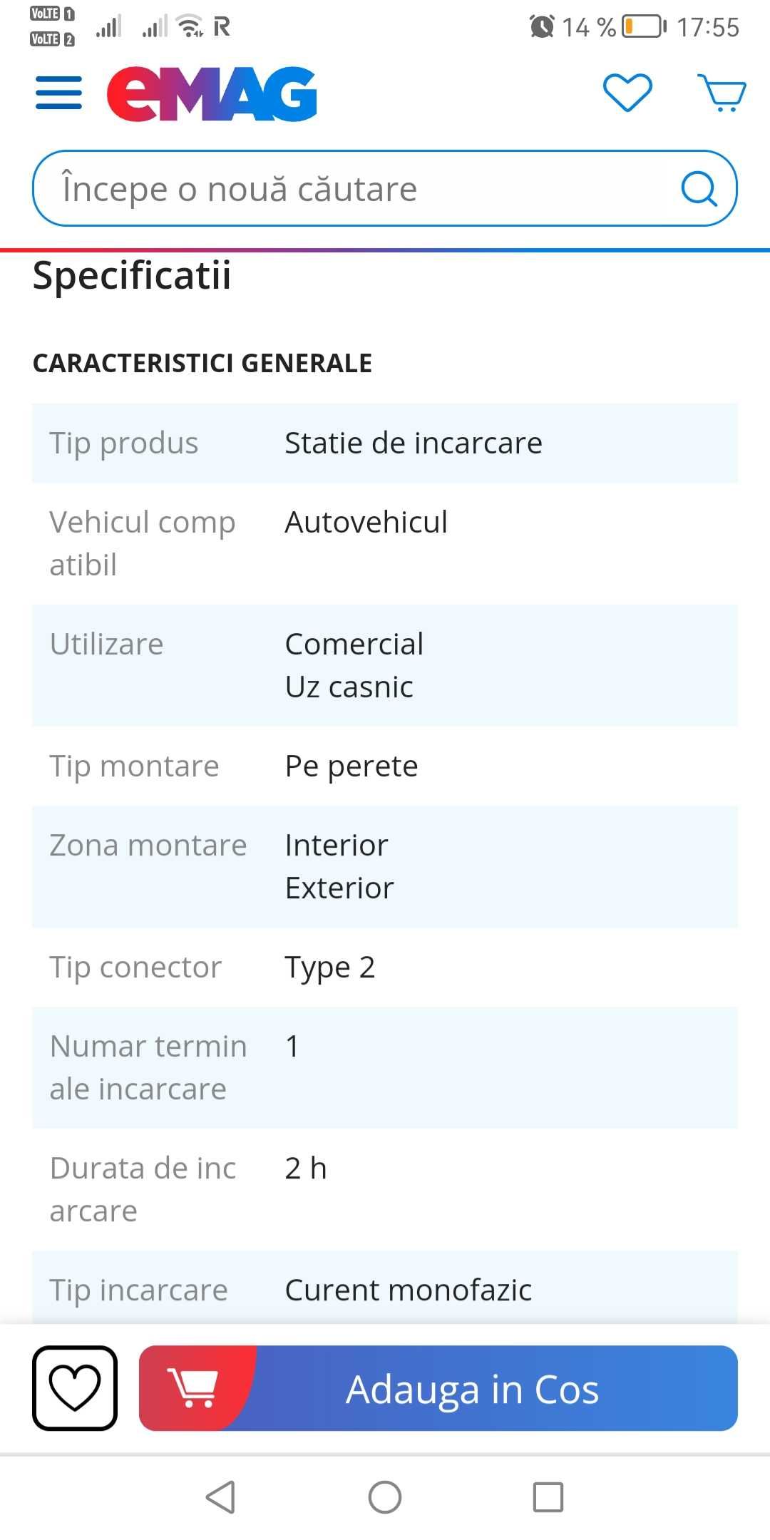 Statie incarcare auto 7,4Kw 32A