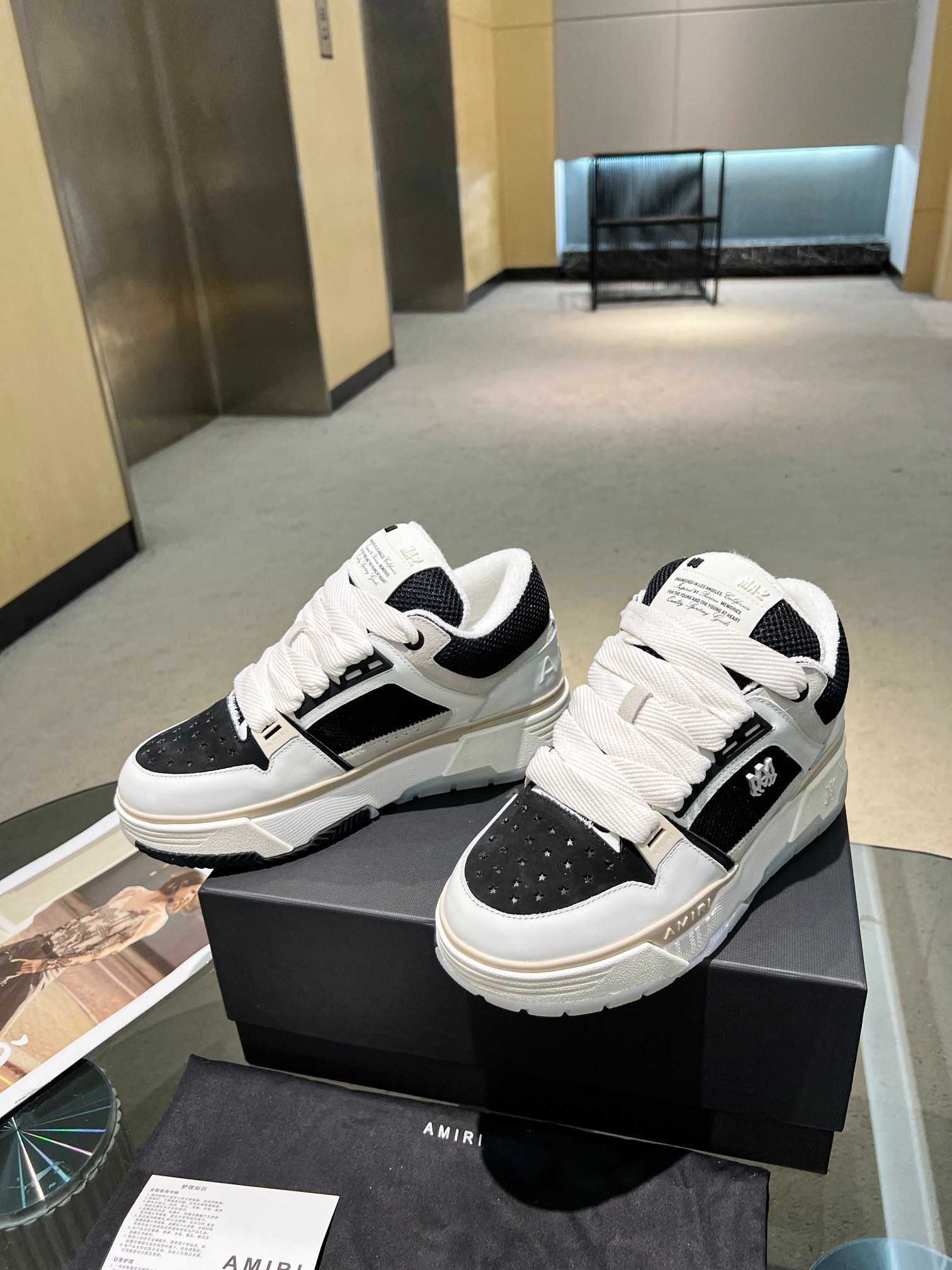 Adidasi Amiri MA-1 Low-Top Sneakers - Black / White Premium din Piele