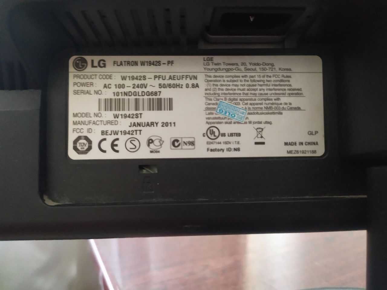 Monitor LG flatron W1942S