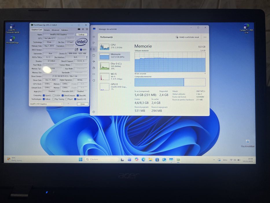 Vând laptop Acer Aspire A317-52 – i3 / 8GB RAM / SSD M.2