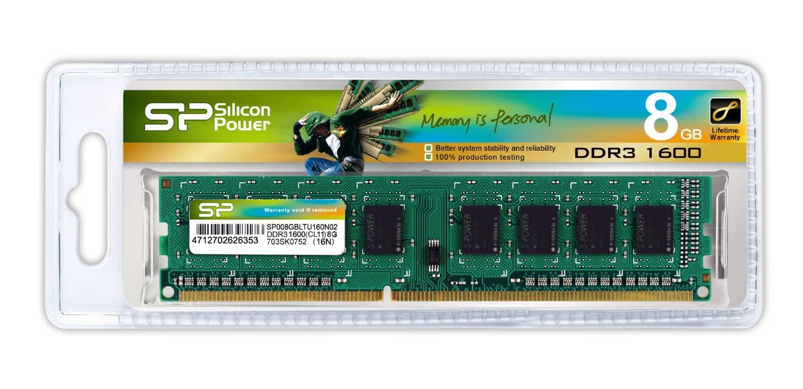 Памет 8GB DDR3 1600MHz Silicon Power PC3-12800 за компютър 1.5-1.35V
