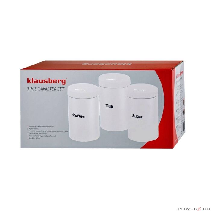 Set de 3 recipiente pentru cafea, zahar si ceai, din otel, alb, 11,5 x