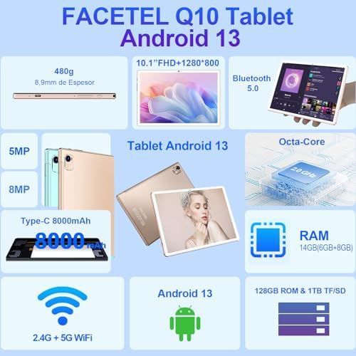 Tableta Facetel Q10 Android 13 14gb ram 128gb Nou Sigilat