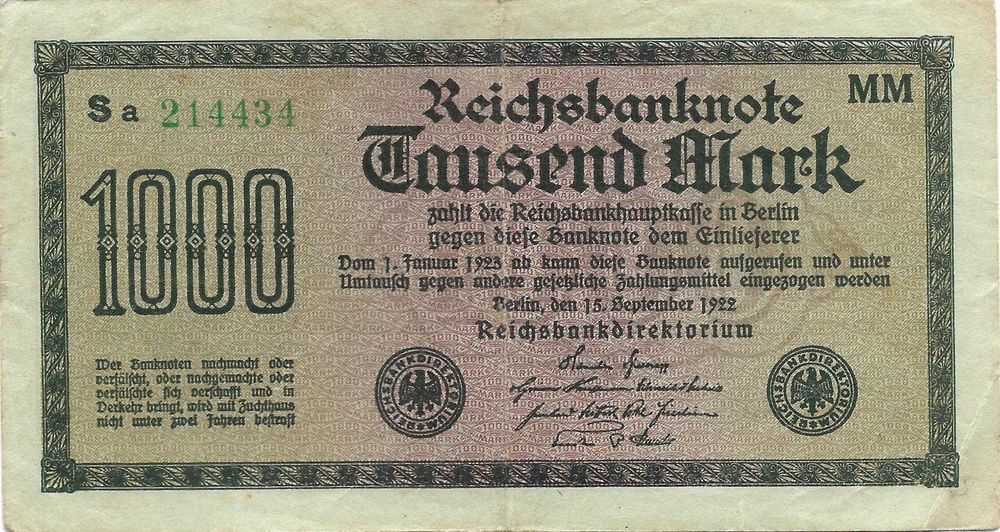 Super bancnota germana din anul 1922 Deutsches Reich